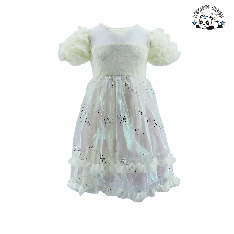 LEZONKIDS - Customizable Girls Princess Dress Parties Corduroy Sequins Floral Pattern Western Mini Maxi Sleeveless Lace Ruffles Dress
